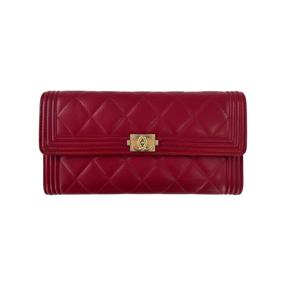Chanel CC Boy Flap Red Matelassé Wallet